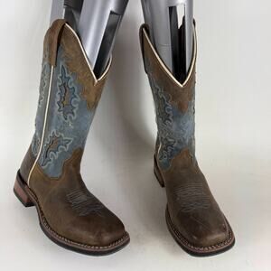 Laredo Isla Westren Boots Women's 6 Brown Leather Tooled-Inlay Embroidered